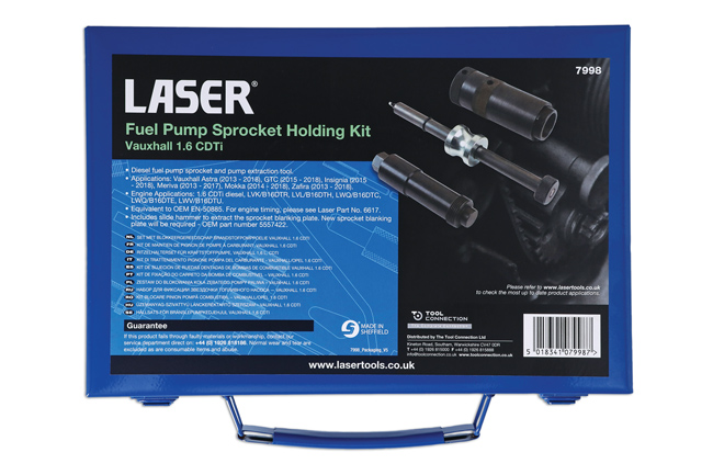 Laser Tools 7998 Fuel Pump Sprocket Holding Kit - for Vauxhall 1.6 CDTI