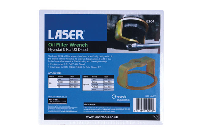 Laser Tools 8204 Oil Filter Wrench - for Hyundai & Kia U3 Diesel