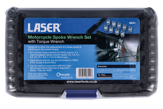 Laser Tools 8241 Motorcycle Spoke Wrench Set with Torque Wrench