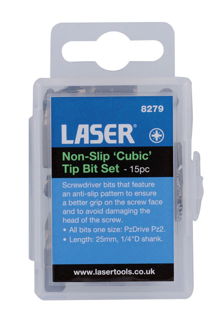 Laser Tools 8279 Non-Slip 'Cubic' Tip Bit Set Pz2 15pc