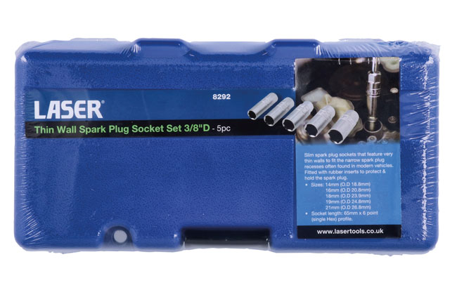 Laser Tools 8292 Thin Wall Spark Plug Socket Set 3/8"D 5pc