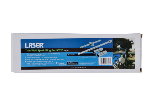 Laser Tools 8314 Thin Wall Spark Plug Set 3/8"D 4pc