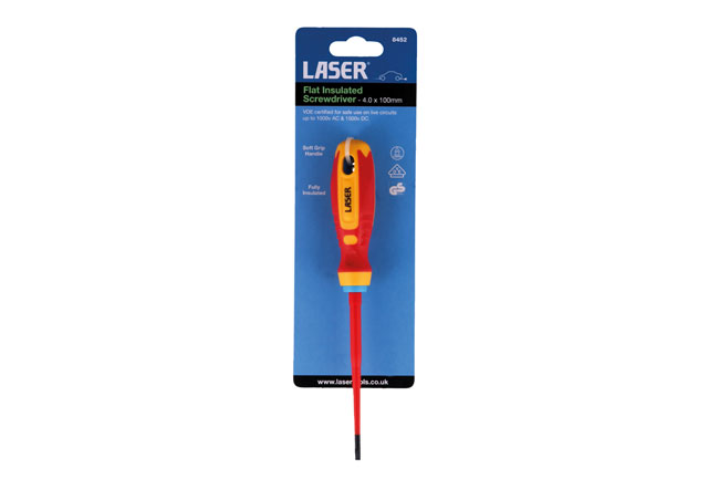 Laser Tools 8452 Flat Insulated Screwdriver 4.0 x 100mm