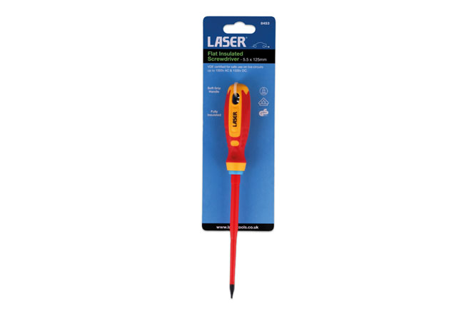 Laser Tools 8453 Flat Insulated Screwdriver 5.5 x 125mm