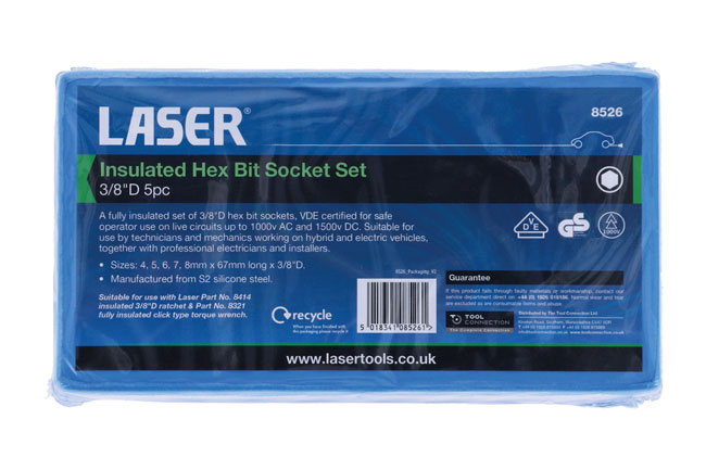 Laser Tools 8526 Insulated Hex Bit Socket Set 3/8"D 5pc