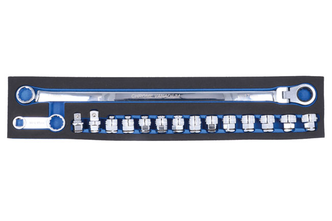 Laser Tools 8662 Extra Long Flexible Ratchet Wrench/Socket Set 16pc