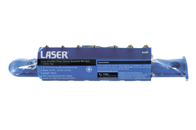 Laser Tools 8665 Low Profile Pozi Drive Socket Bit Set 1/4"D 7pc