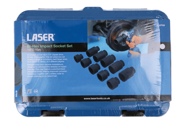 Laser Tools 8700 Impact Hub Nut Socket Set 1/2"D 10pc