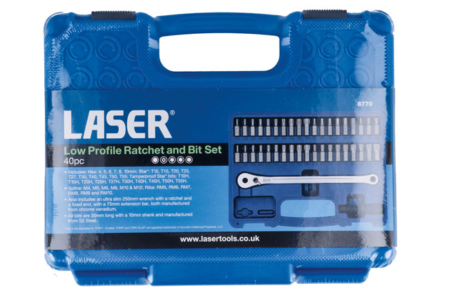 Laser Tools 8770 Low Profile Ratchet & Bit Set 40pc
