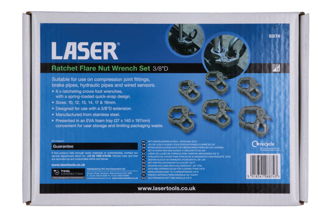 Laser Tools 8874 Ratchet Flare Nut Wrench Set 3/8"D