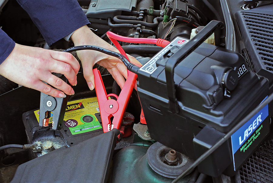 Amazingly compact jump start power pack Laser Tools