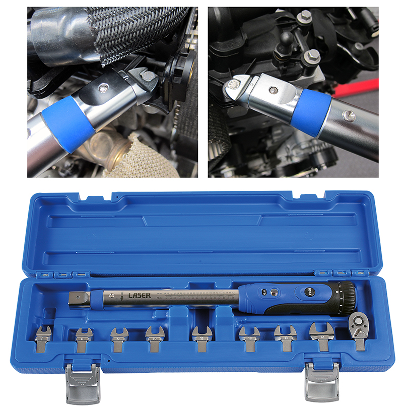 Professional detachable-head 1/4" drive torque wrench for difficult to access fasteners