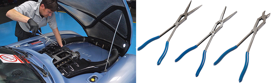 Enjoy easy access in difficult areas with these double-jointed, long-reach pliers