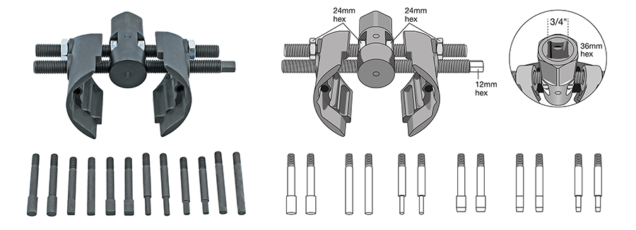 Heavy-duty, fully adjustable HGV wheel bearing lock nut tool