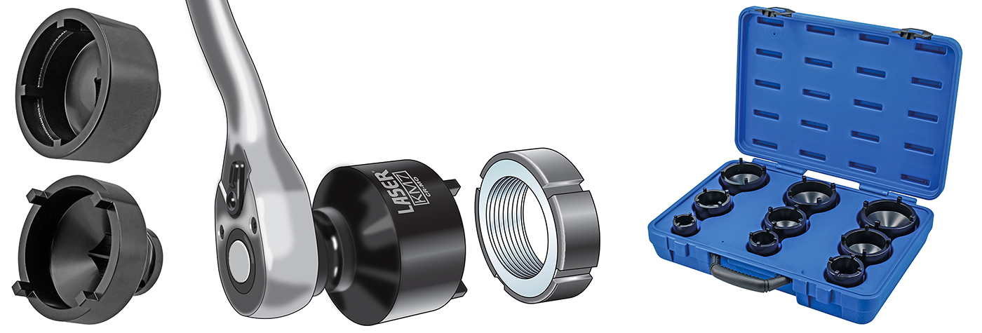 New from Laser Tools: internal and external KM Lock Nut socket sets 