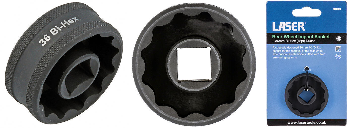 Engineered for Ducati: Laser Tools 9039 socket assures accurate fit for rear axle removal