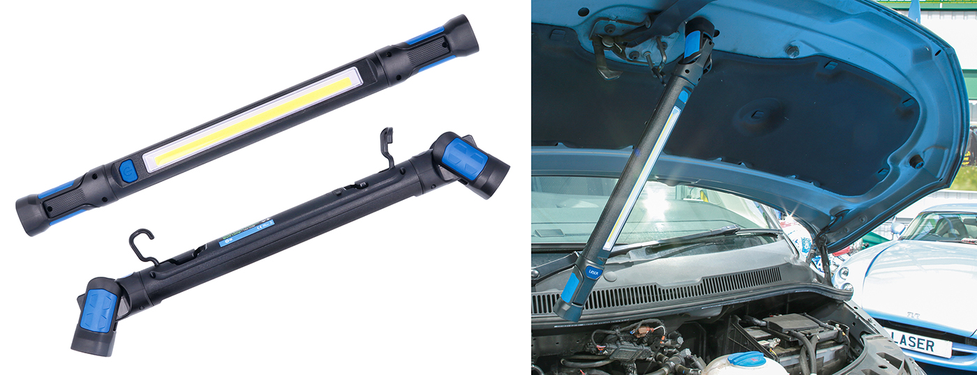 Bright, hands-free lighting with a wave of the hand — the new under bonnet compact work lamp from Laser Tools