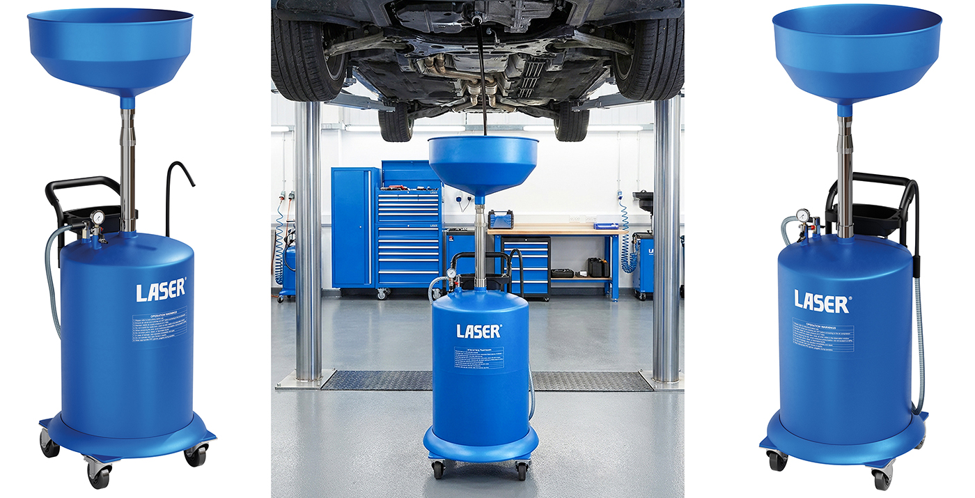 Pneumatic Oil Drainer from Laser Tools — the 70L mobile solution for fast, clean oil change and waste management