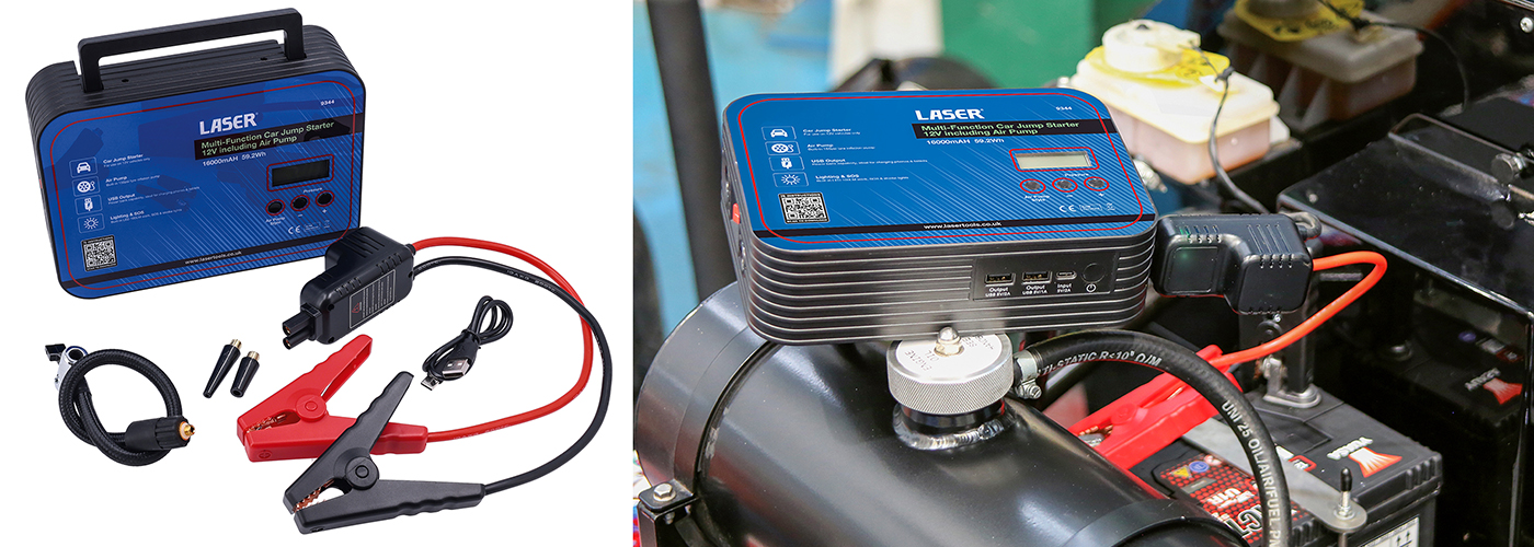 All-in-one jump starter with built-in tyre inflator from Laser Tools 