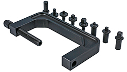 C-frame press uses your existing impact sockets as adaptor cups to enable it to fit multiple sizes of bushes, bearings and studs