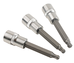 Access difficult-to-reach hex, Star® or spline fasteners with this Ball-End Socket Bit set