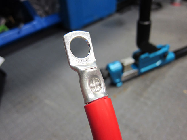 A repaired battery terminal after using the hand-held Laser Tools Battery Terminal Crimping Tool