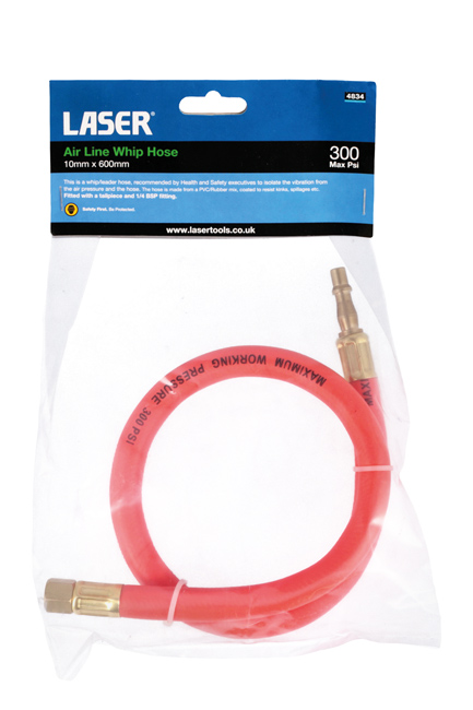 Laser Tools 4834 High Vis Air Line Whip/Leader Hose 600mm x 10mm
