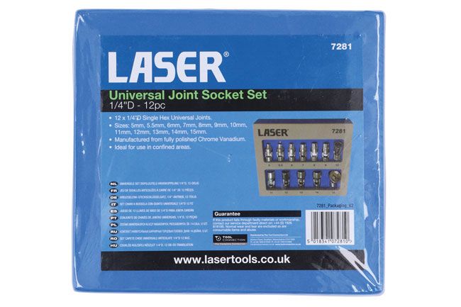 Laser Tools 7281 Universal Joint Socket Set 1/4"D 12pc