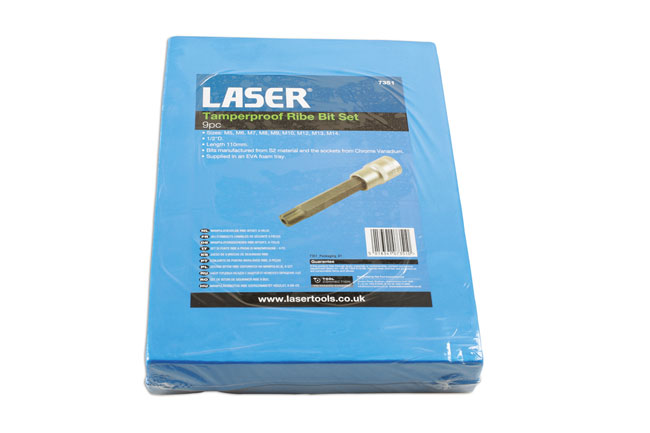 Laser Tools 7351 Tamperproof Ribe Socket Bit Set 1/2"D 9pc