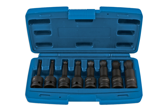 Laser Tools 7672 Ball End Impact Hex Socket Bit Set 1/2"D 8pc
