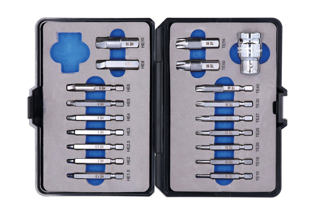 Laser Tools 7678 Extractor Set for Torx® Hex Fittings 19pc