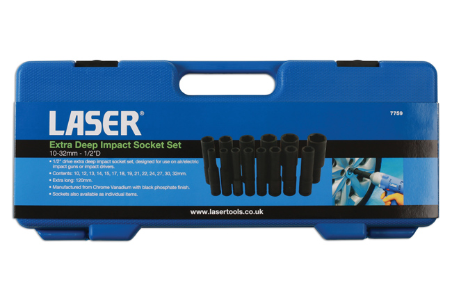 Laser Tools 7759 Extra Deep Impact Socket Set 1/2"D 14pc