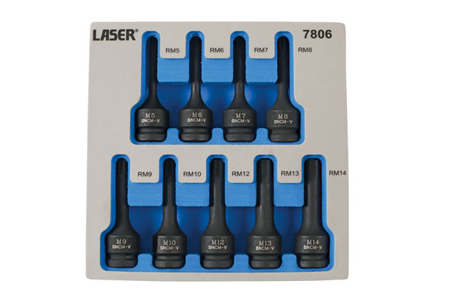 Laser Tools 7806 Impact Ribe Socket Bit Set 1/2"D 9pc