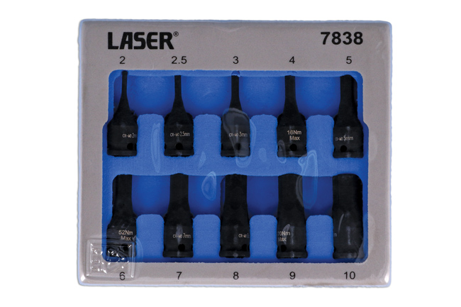 Laser Tools 7838 Impact Hex Socket Bit Set 1/4"D 10pc