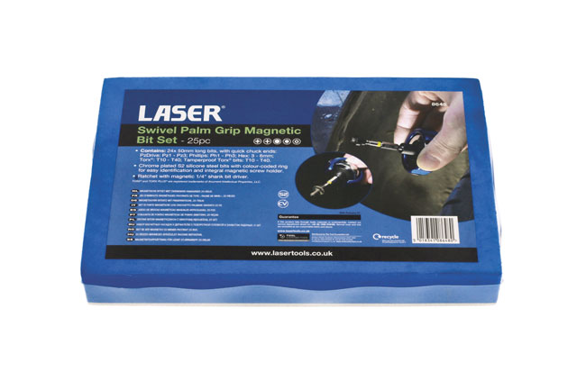Laser Tools 8648 Swivel Palm Grip Magnetic Bit Set 25pc