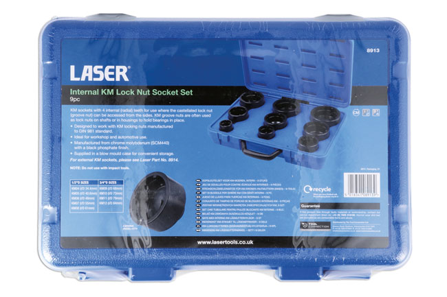 Laser Tools 8913 Internal KM Lock Nut Socket Set - 9pc