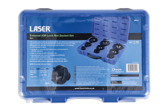 Laser Tools 8914 External KM Lock Nut Socket Set - 9pc