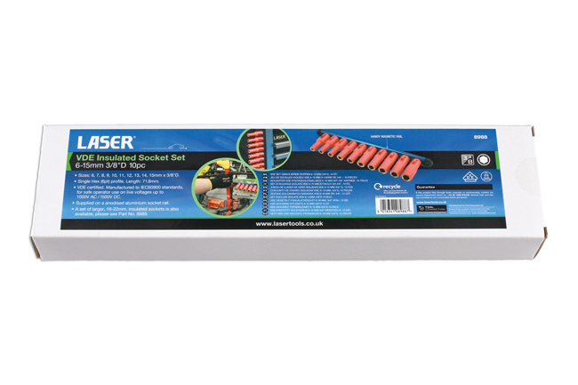 Laser Tools 8988 VDE Insulated Socket Set 6-15mm 3/8"D 10pc