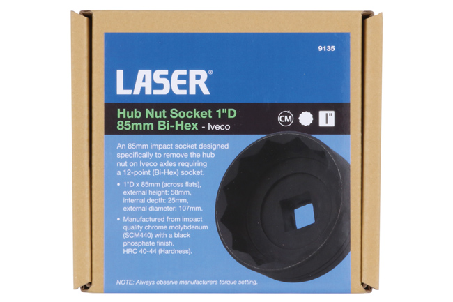 Laser Tools 9135 Hub Nut Socket 1"D 85mm Bi-Hex - Iveco