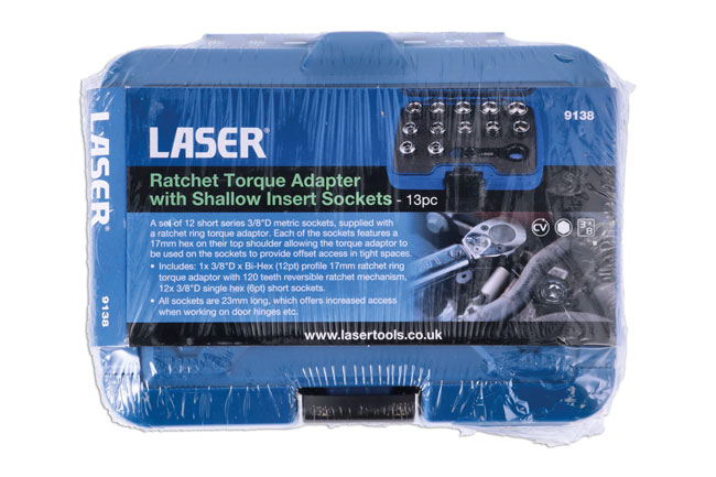 Laser Tools 9138 Ratchet Torque Adapter with Shallow Insert Sockets 13pc