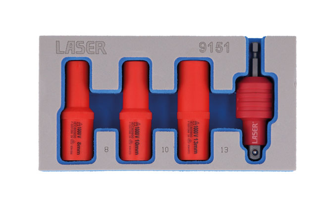 Laser Tools 9151 Non-Conductive Insulated Quick Chuck Adaptor with Magnetic Sockets 4pc