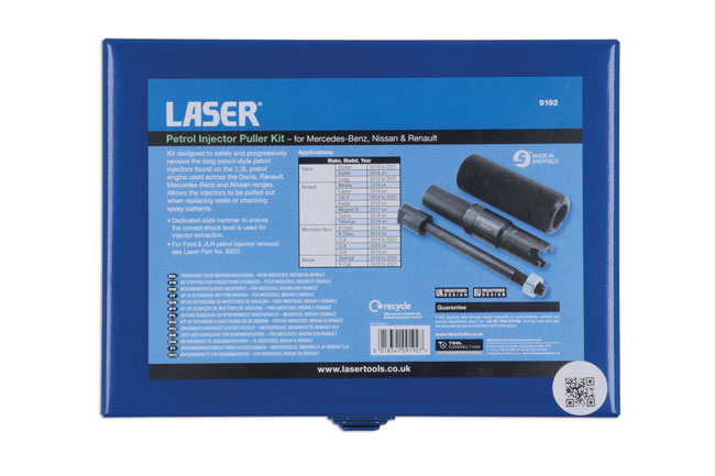 Laser Tools 9192 Petrol Injector Puller Kit - for Mercedes, Nissan & Renault