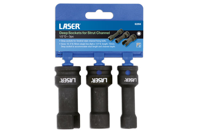 Laser Tools 9268 Deep Sockets for Strut Channel 1/2"D - 3pc
