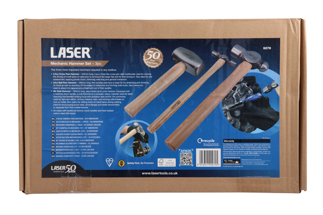 Laser Tools 9279 Mechanic Hammer Set 3pc - 50th Anniversary