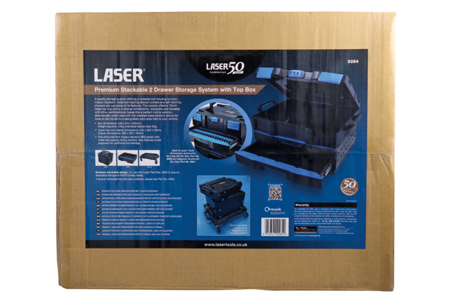 Laser Tools 9284 Premium Stackable 2 Drawer Storage System with Top Box - 50th Anniversary