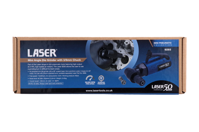 Laser Tools 9293 Mini Angle Die Grinder with 3mm/6mm Chuck - 50th Anniversary