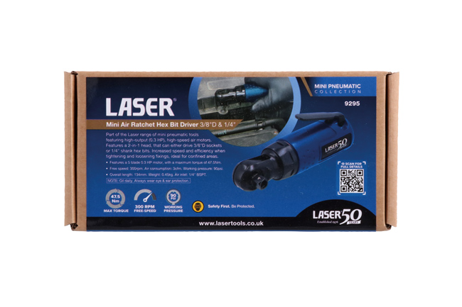 Laser Tools 9295 Mini Air Ratchet 3/8"D & 1/4" Hex Bit Driver - 50th Anniversary