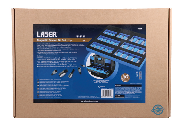 Laser Tools 9301 Magnetic Socket Bit Set 33pc - 50th Anniversary