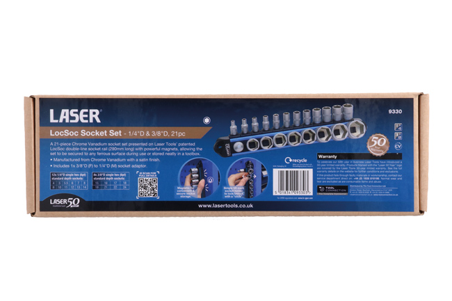 Laser Tools 9330 LocSoc Socket Set 1/4"D & 3/8"D - 21pc - 50th Anniversary