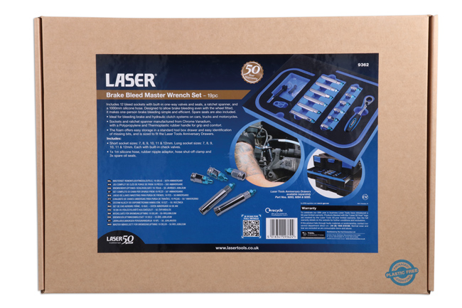 Laser Tools 9362 Brake Bleed Master Wrench Set 19pc - 50th Anniversary